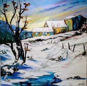 hameau en hiver aux sources de la loire-huile au couteau-80-80