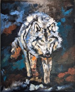 Loup dans le bois-huile au couteau-61-50