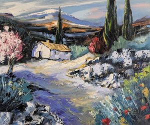 la cabane du ventoux au printemps- huile au couteau-55-46