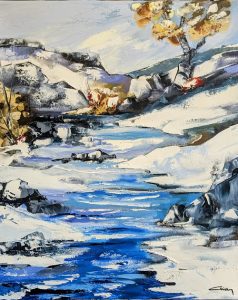 Riviere en hiver-huile au couteau-46-38