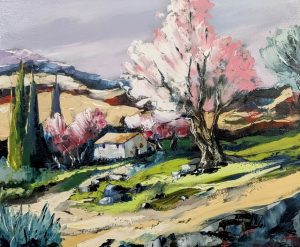 Peinture à l'huile au couteau - Printemps en Drôme - 55x46