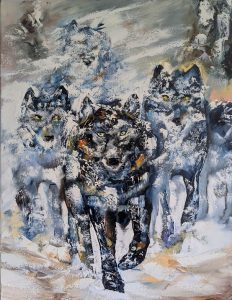 L'approche des loups noirs-huile au couteau-65-50