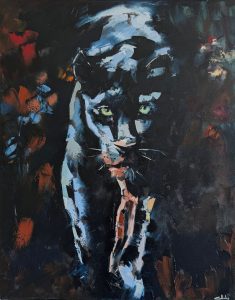 Le leopard noir-huile au couteau-61-50
